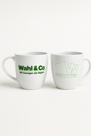 Wahl & Co Kaffeetasse in Weiß mit Logo